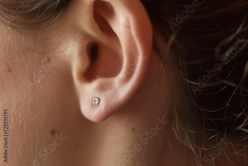 earlobe with a freshly inserted stud earring photo