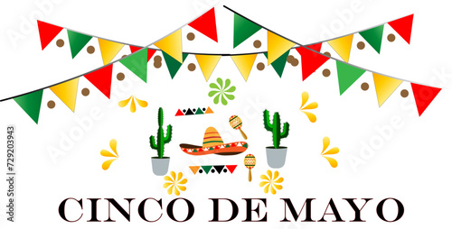Cinco de Mayo. May 5, federal holiday in Mexico. Fiesta banner and poster design with flags, flowers, decorations. mexico independence celebration. Vector illustration. anniversary of Mexico's victor.