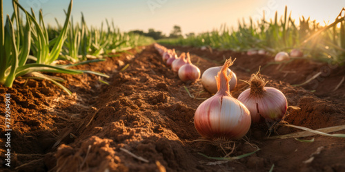 Onions on ground in the farm.