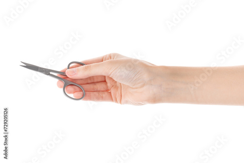 Metal scissors on a white background. Nail scissors isolated on white background. Tools for manicure and pedicure. 