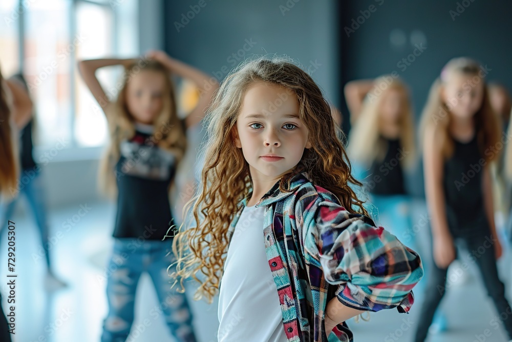 Happy children in stylish clothes dancing in choreography class Happy children in stylish clothes dancing in choreography class