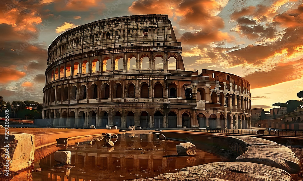 View of the Colosseo Romano (Roman Coliseum) in Roma, Lazio, Italy. - obrazy, fototapety, plakaty 