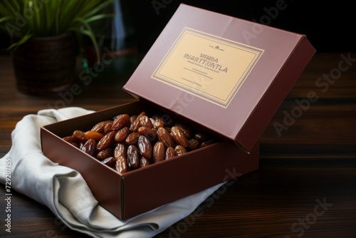 a photograph of medjool dates 1kg paper box, photography captured by canon camera photo