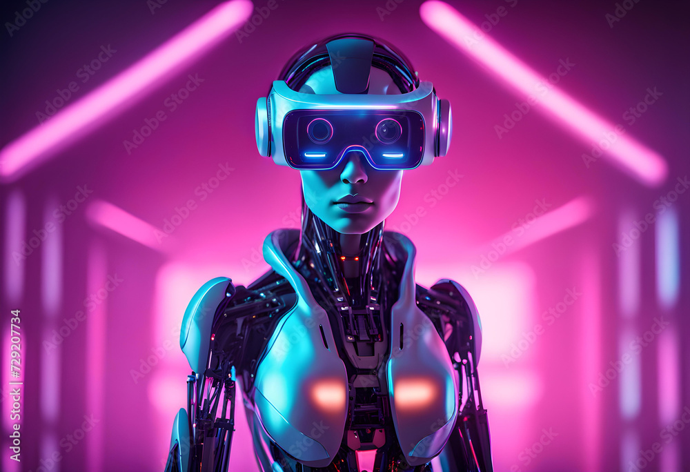 beautiful Humanoid robot with VR glasses beautiful Humanoid robot with VR glasses