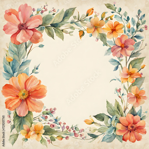 Colorful flower frame watercolor background. © princess