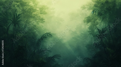 Toon, soft pastel, full page gradient, light green top to dark green bottom, vignetted, professional, iconic, popular, trendy, high quality, rain forest environment
