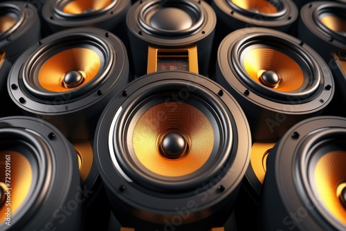 A pile of speakers stacked on top of each other. Ideal for music events, audio equipment promotions, or sound system advertisements