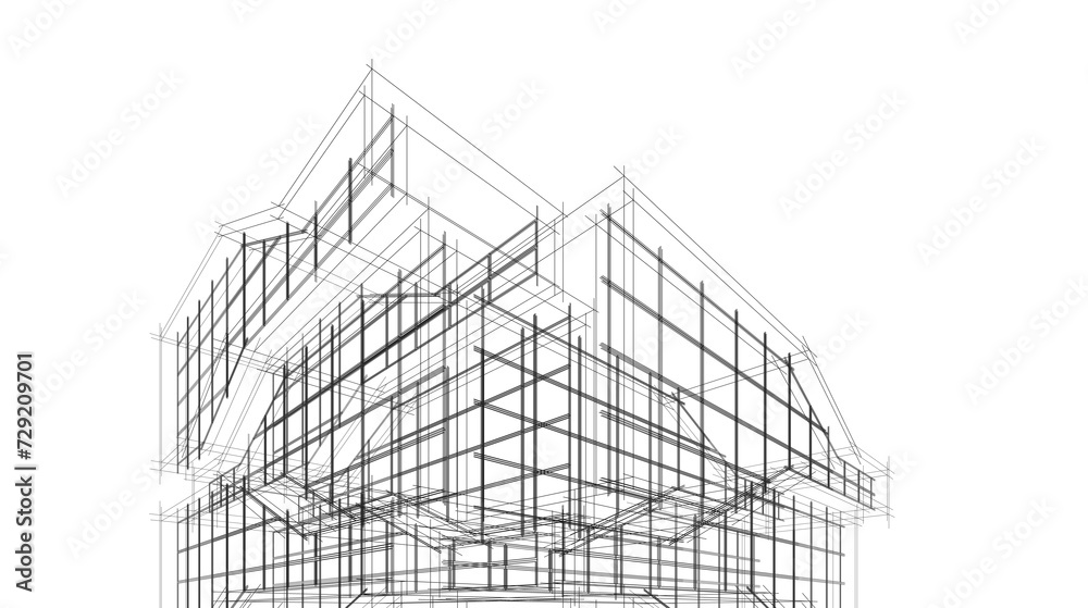 Perspective view of modern architecture 3d illustration