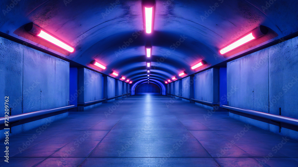 Dark and mysterious urban tunnel, presenting a modern architectural concept with an emphasis on perspective and light in an underground setting