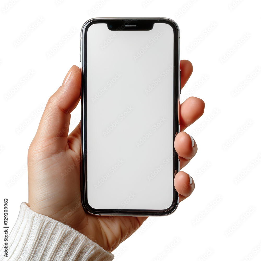 hand holding a mobile phone on a transparent background hand holding a mobile phone on a transparent background