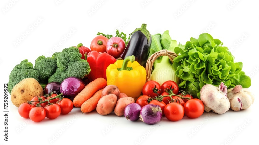 A pile of various fresh vegetables including carrots, broccoli, peppers, and other vegetables. Perfect for healthy eating or cooking concepts A pile of various fresh vegetables including carrots, broccoli, peppers, and other vegetables. Perfect for healthy eating or cooking concepts