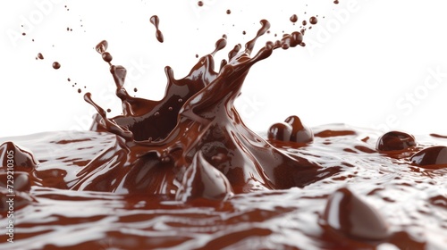 A vibrant splash of chocolate on a pristine white surface. Perfect for food photography and dessert recipes