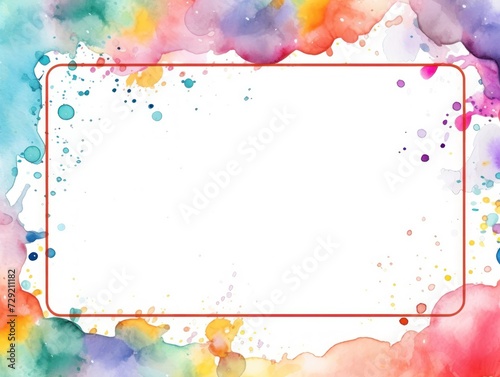Colorful Watercolor Background With Square Frame, Splashes of paint. Copy space, frame, card. © keystoker