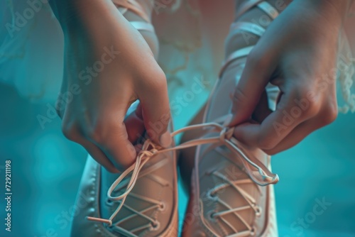 A close-up shot of a person tying a pair of shoes. Perfect for illustrating the act of getting ready or preparing for a physical activity