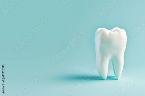 White dental tooth model on blue background