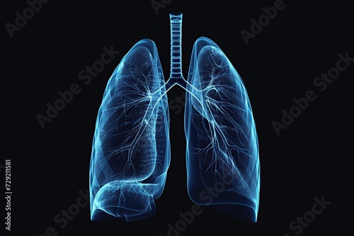 Hologram of human lungs. X ray of lungs. 3D rendering. Cancer