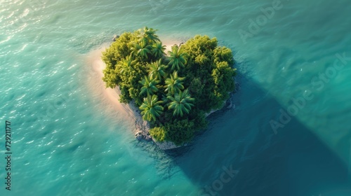 A picturesque heart-shaped island located in the middle of the vast ocean. © Fotograf