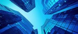 Abstract view skyscrapers with blue glass of polygonal wireframe illustration. AI generated