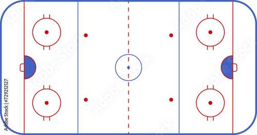 Hockey rink. Hockey field. Ice arena for nhl and winter sport game. International Ice Hockey Rinks standard Dimensions and Sizes. Vector illustration
