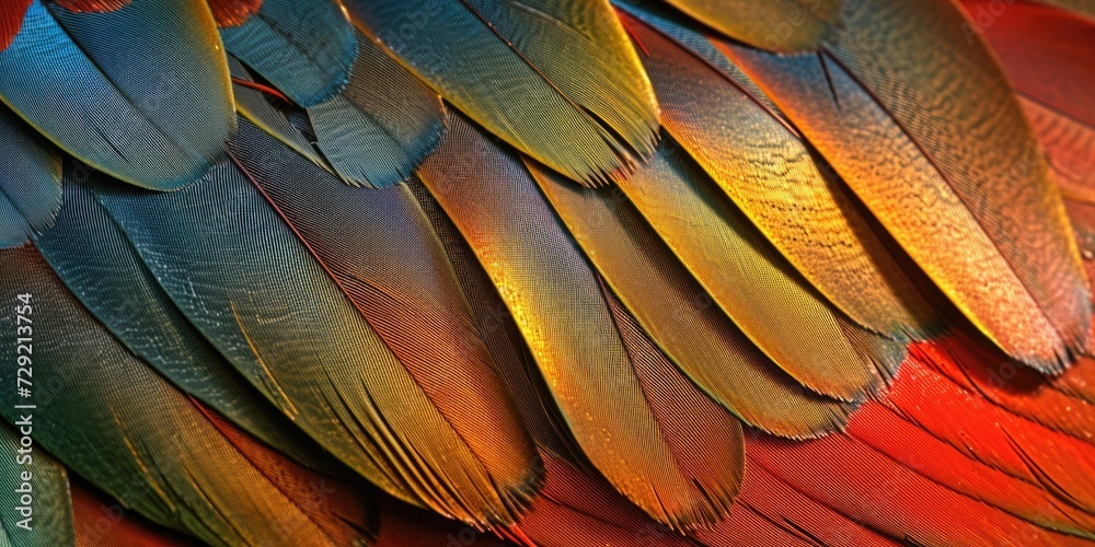 Close up of vibrant and colorful bird feathers. Perfect for nature and wildlife themes Close up of vibrant and colorful bird feathers. Perfect for nature and wildlife themes