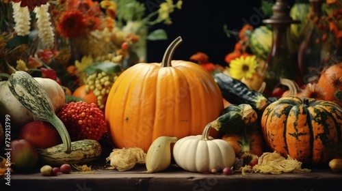 A table filled with a wide assortment of pumpkins. Perfect for autumn-themed decorations and seasonal displays