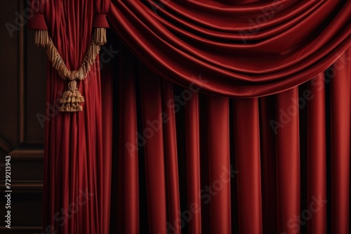 A close up shot of a red curtain with elegant gold trim. Perfect for adding a touch of luxury to any event or theatrical production