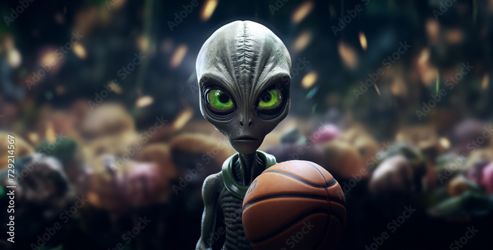 alien in the dark, realistic picture of an alien basketball team alien in the dark, realistic picture of an alien basketball team