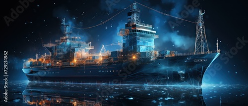 Worldwide cargo ship illustration on a background with copyspace. Transportation  logistic  shipping concept illustration.