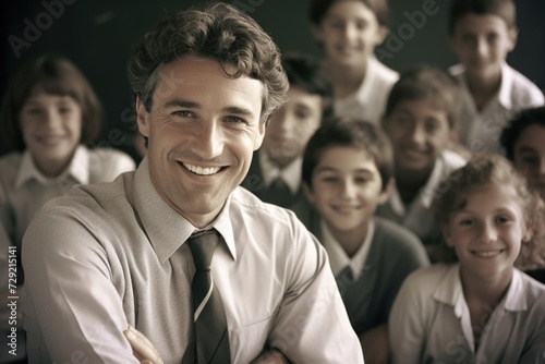 A man wearing a tie standing in front of a group of children. Suitable for business presentations or educational materials