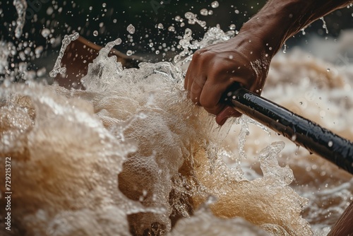 closeup of hands gripping paddle in strong river flow © stickerside