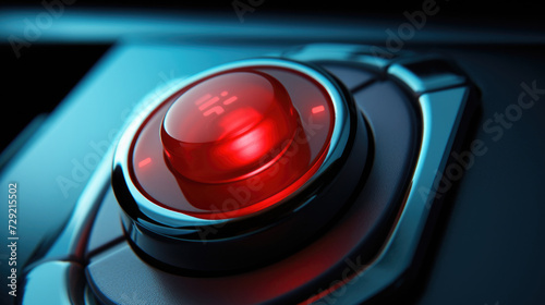 A detailed close up of a red button on a car. Perfect for automotive or technology-related projects photo