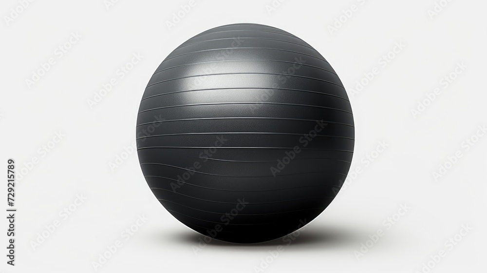 A black exercise ball resting on a white surface. Can be used for fitness and exercise-related content A black exercise ball resting on a white surface. Can be used for fitness and exercise-related content