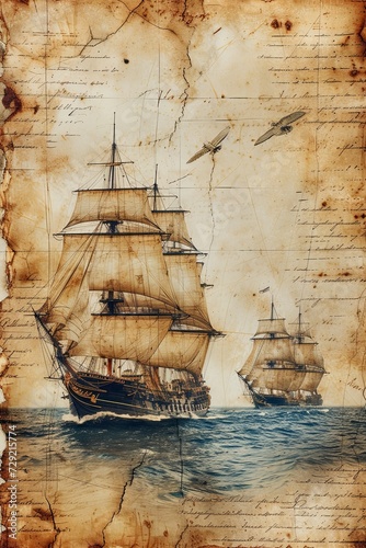 Nautical Ephemera vintage patterns background, antique textures, add old antique writing paper script.