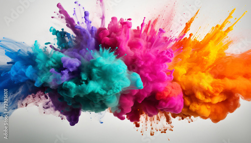 Color explosion. Colorful particles explosion. Rainbow-colored powder explosion. Bright colors  isolated object. White background. Creative idea  Brainstorming session  Creativity