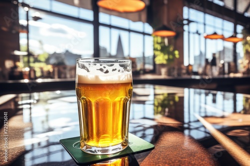 Golden Beer Glass on Pub Table