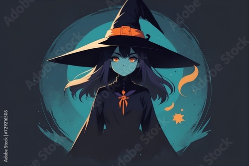 Woman Wearing Witches Hat and Black Dress. Generative AI.