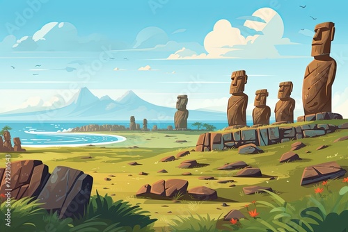 fictional representation of easter island landscape illustration photo