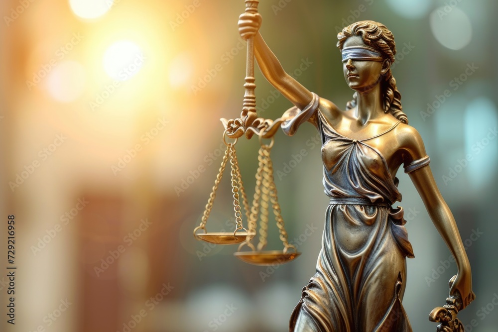 Lady Justice statue holding a sword, symbolizing justice and fairness. Suitable for legal, law, and courtroom-related designs