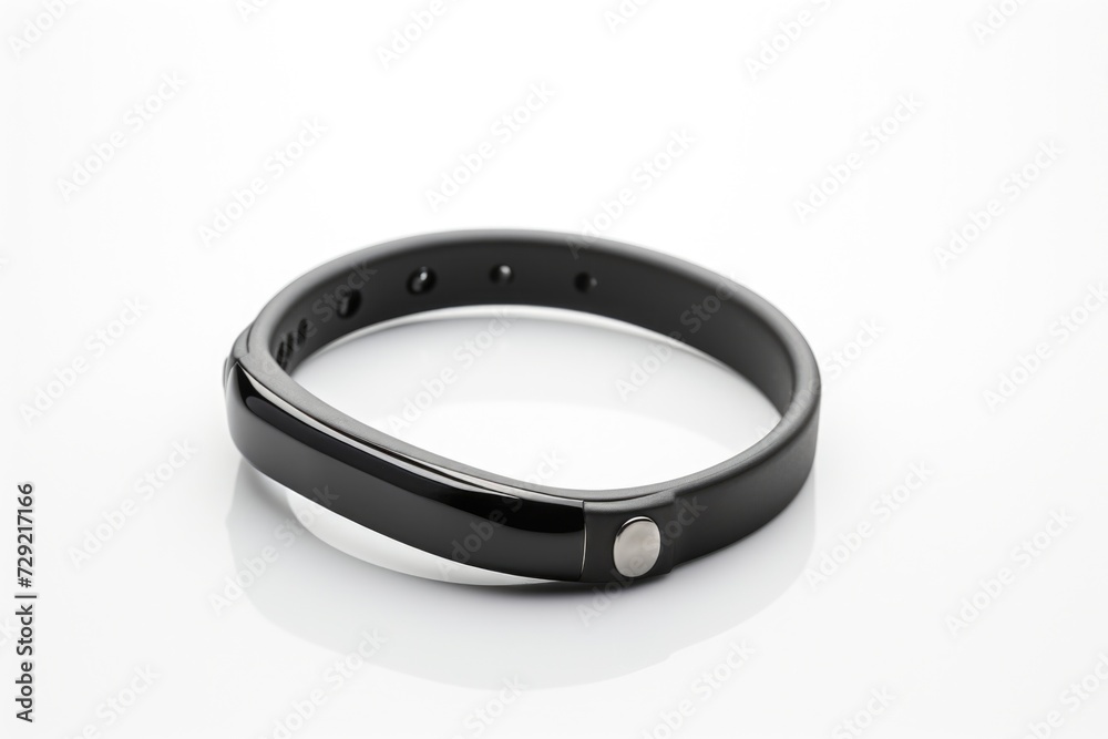 A black and silver bracelet placed on a white surface. Can be used for jewelry advertisements or fashion-related content A black and silver bracelet placed on a white surface. Can be used for jewelry advertisements or fashion-related content