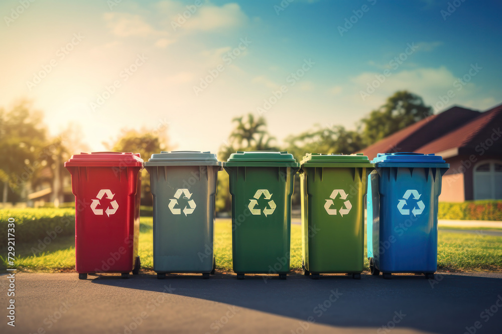 A Row of Trash Cans Alongside a Road A Row of Trash Cans Alongside a Road