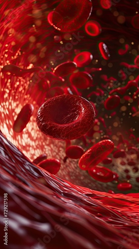 red blood cells move through a blood vessel