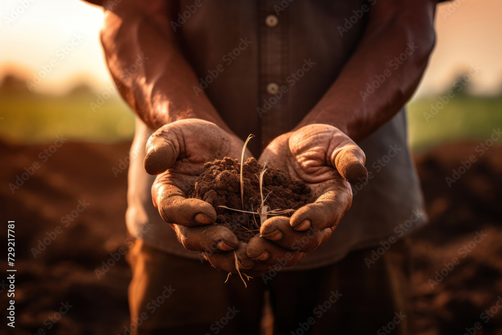 Close up hand of a Farmer holding soil.