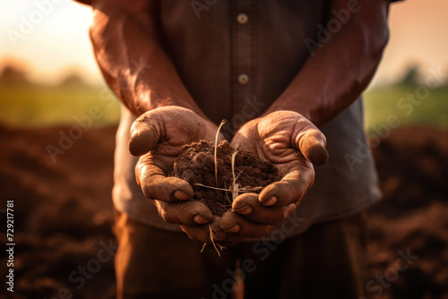 Close up hand of a Farmer holding soil.