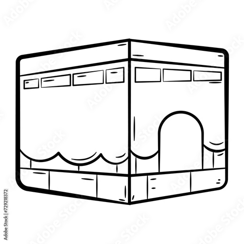 Hand Drawn Icon of Kaaba..Outline Doodle Islamic Icon Collections