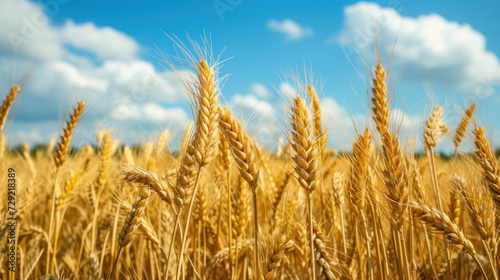 Wheat Field Under Cloudy Blue Sky