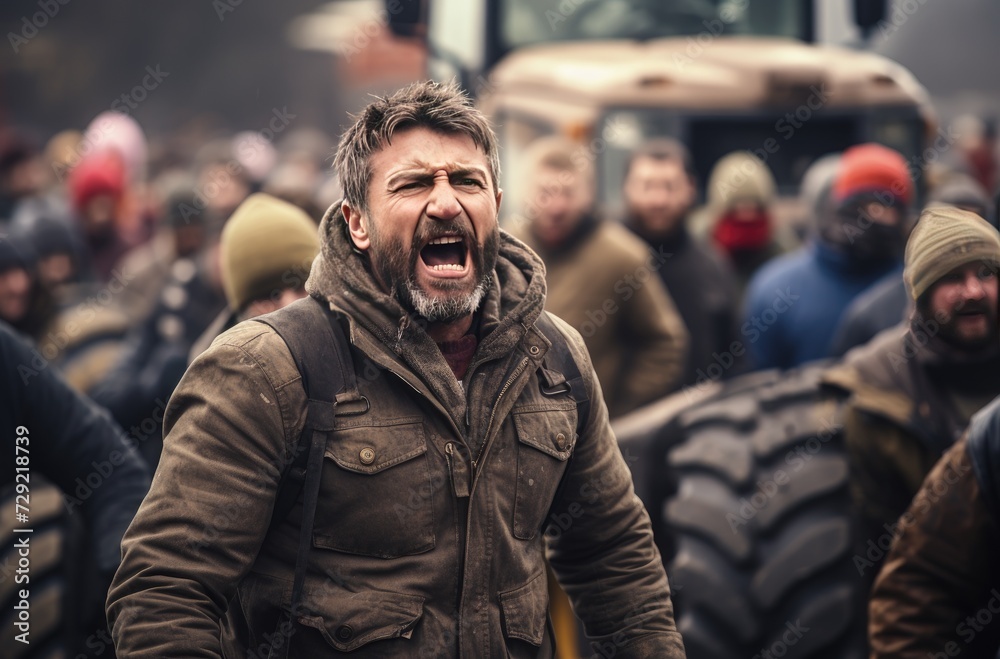Fototapeta premium Man shouting with at a demonstration