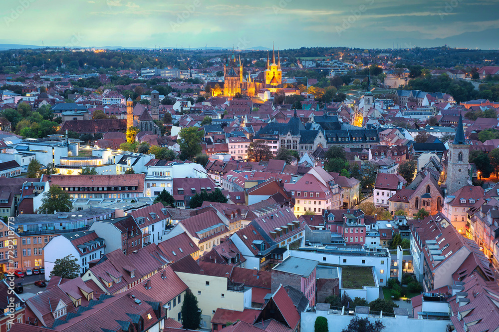 Obraz premium Erfurt Überblick Nachts Altstadt