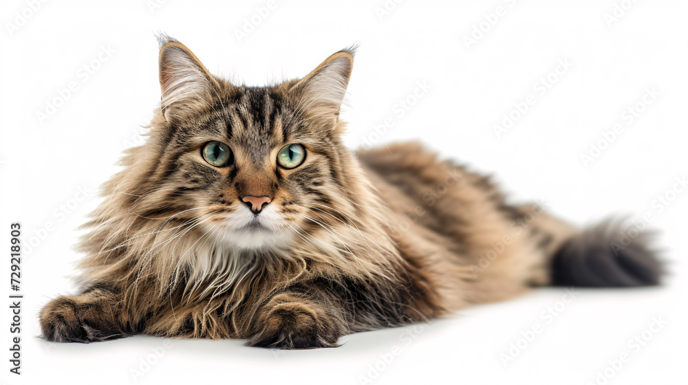 Fototapeta premium Norwegian Forest cat isolated on white background with full depth of field and deep focus fusion 