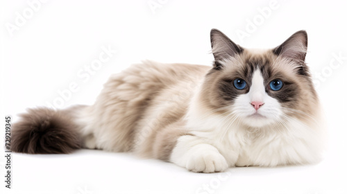 Ragdoll cat isolated on white background with full depth of field and deep focus fusion 
