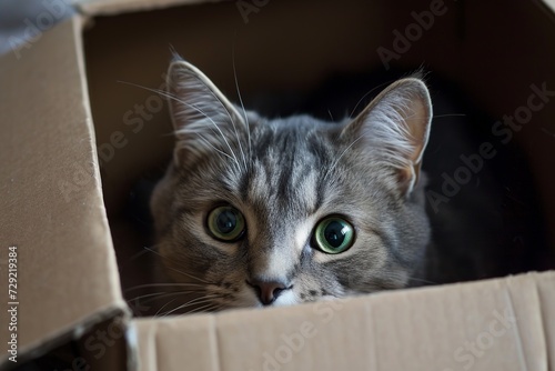 Cute cat looking out of the box